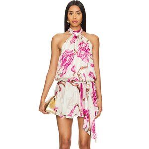 ROCOCO SAND Short Dress in White & Pink Flower Halter Mini Dress Medium M